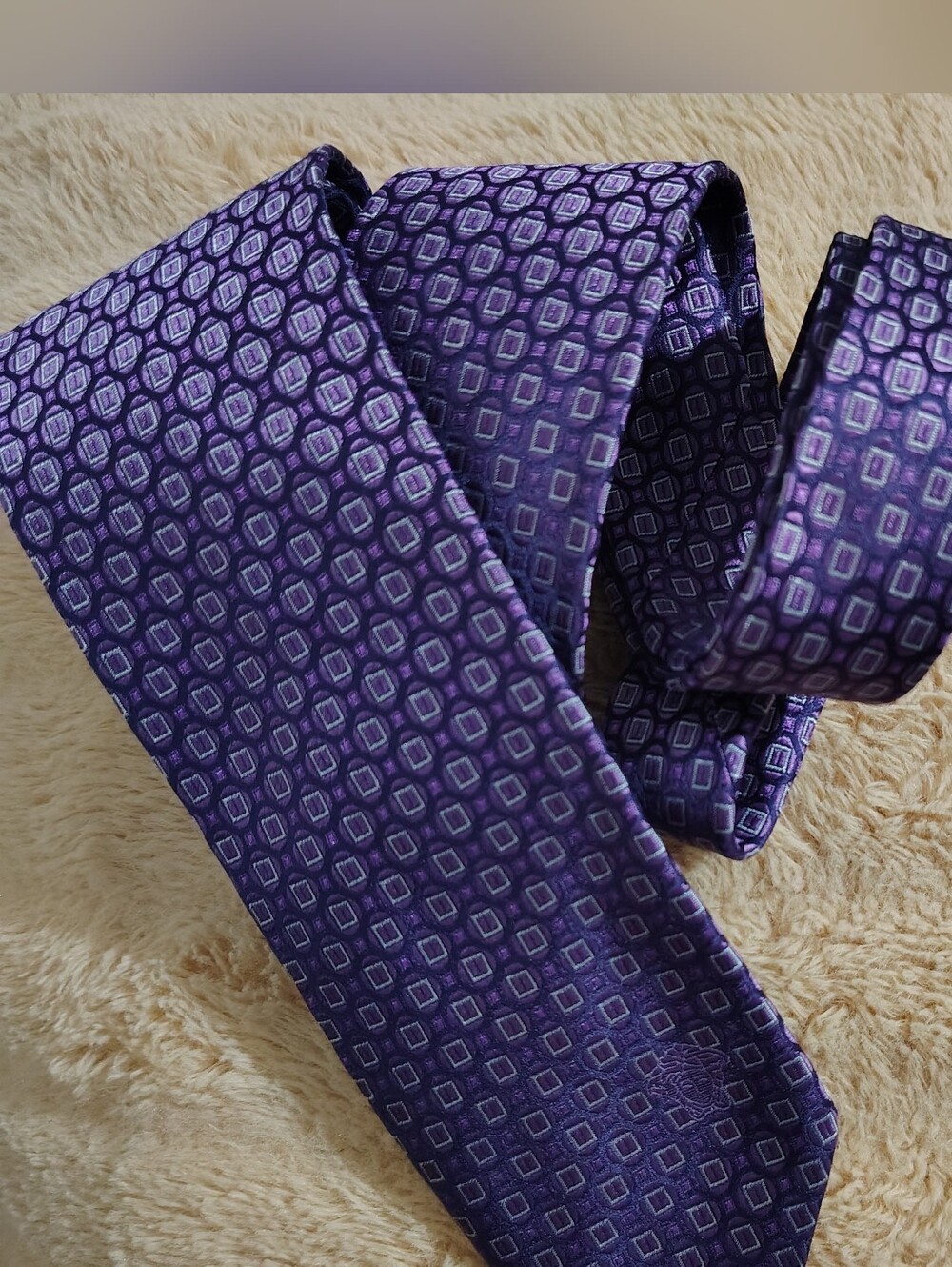 Versace Purple Geometric Silk Tie